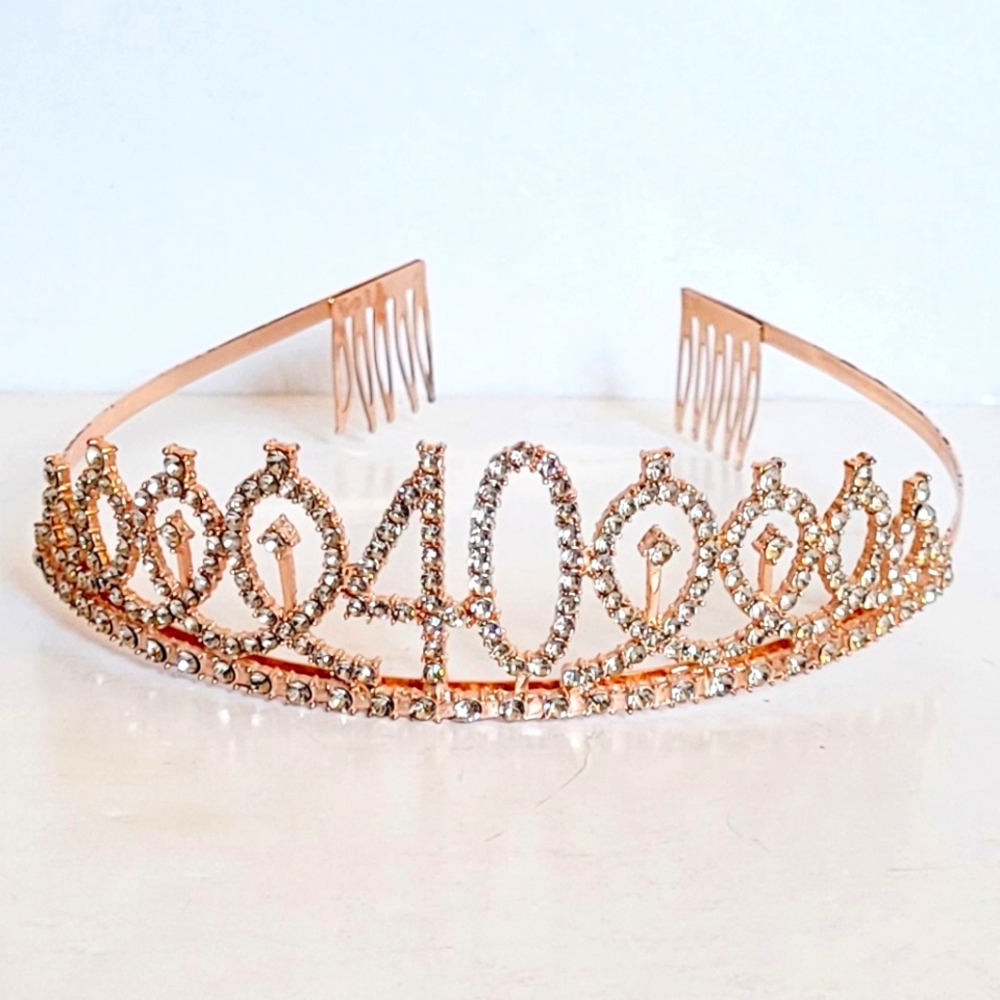 NWOT 40th Rosegold Tiara w/Rhinestones